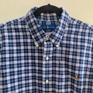 Ralph Lauren Oxford Plaid Button Down Shirt Men XL Classic Fit Long Sleeve Blue
